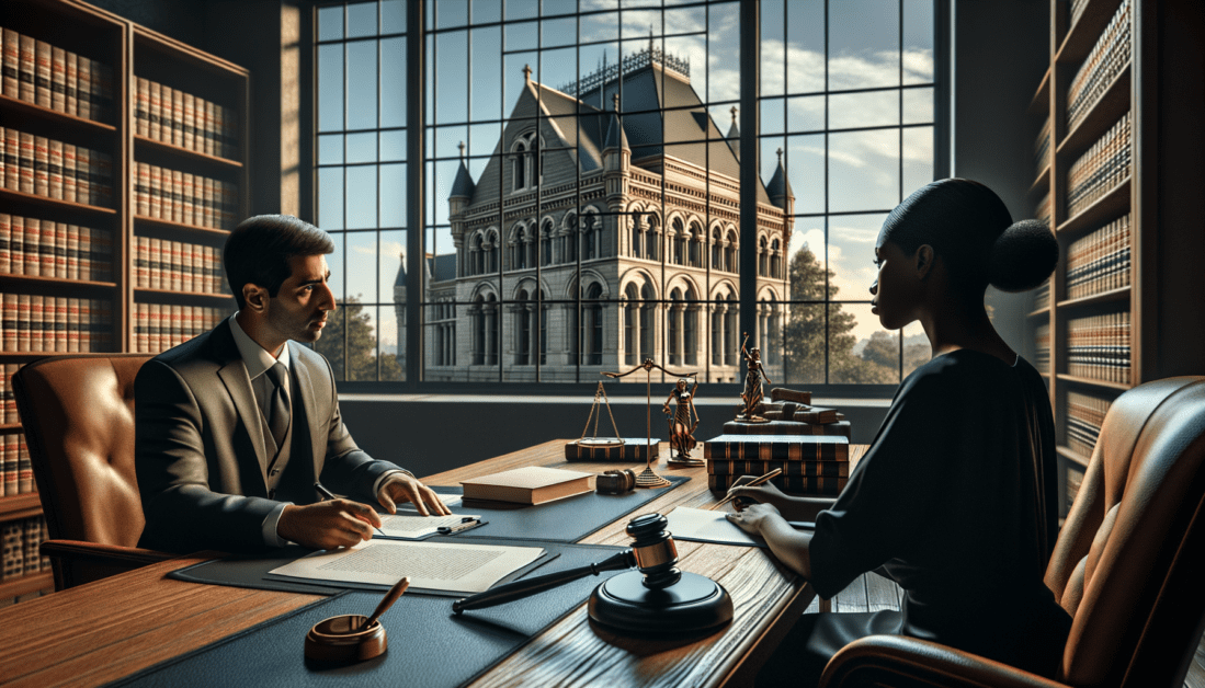 Group of people with lawyer discussing legal documents