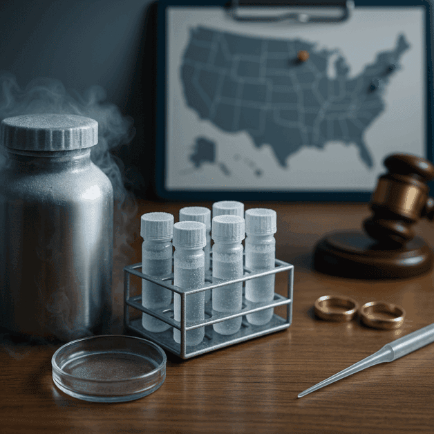 Frozen embryos in storage containers