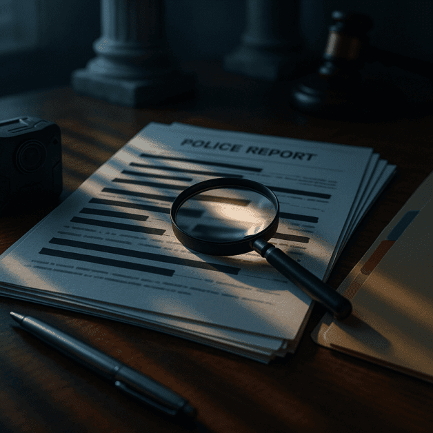 Police Report Document with Magnifying Glass