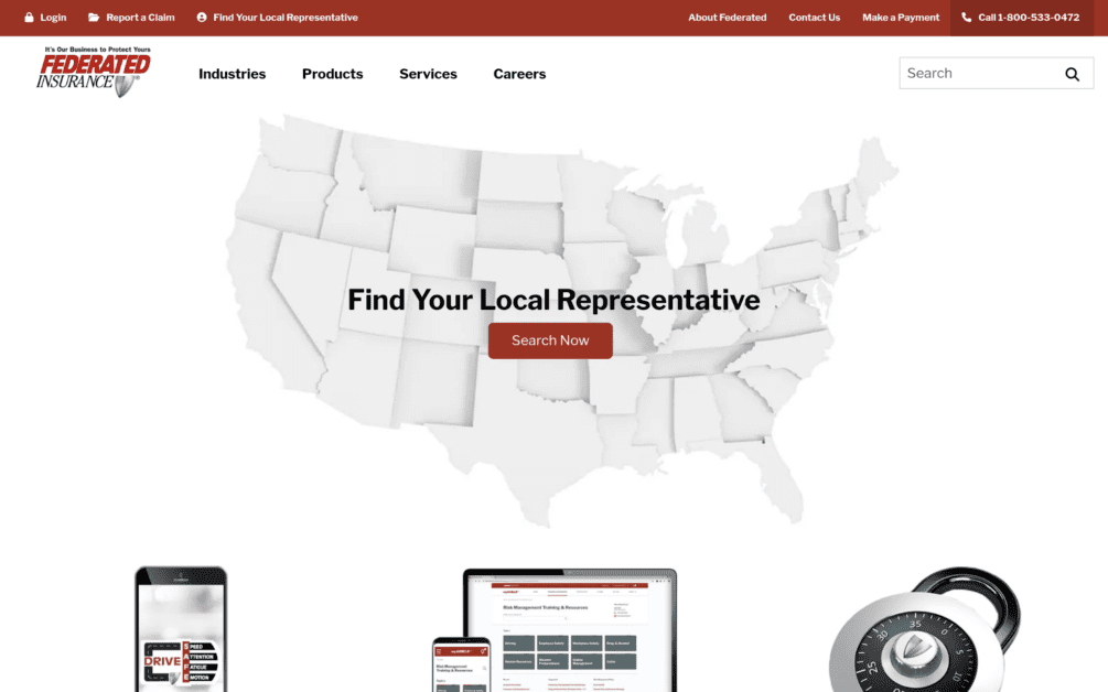 Map of the United States with State Outlines, Overlaid by the Headline 'find Your Local Representative' and a Red 'search Now' Button.