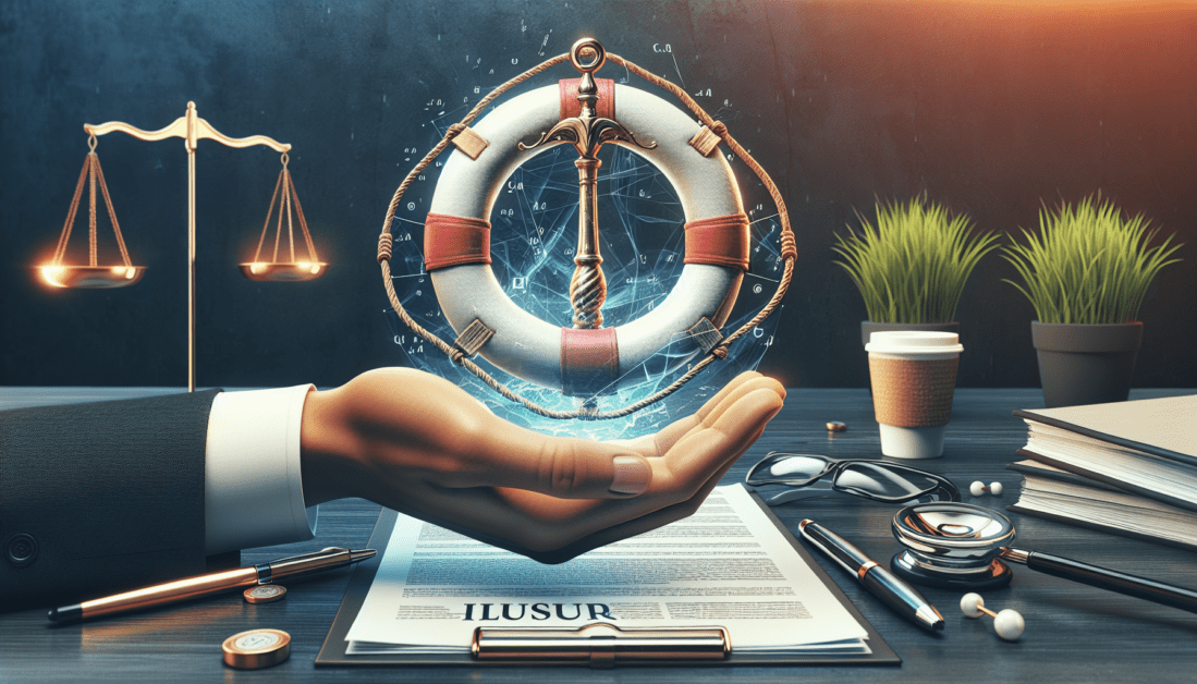 Insurance policy documents with gavel and scales