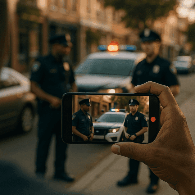 Person recording police officer with smartphone