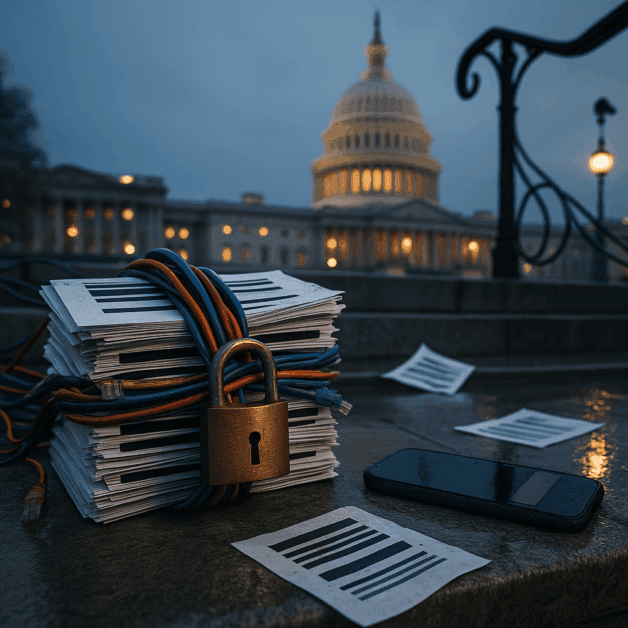 U.S. Capitol with a privacy lock icon overlay