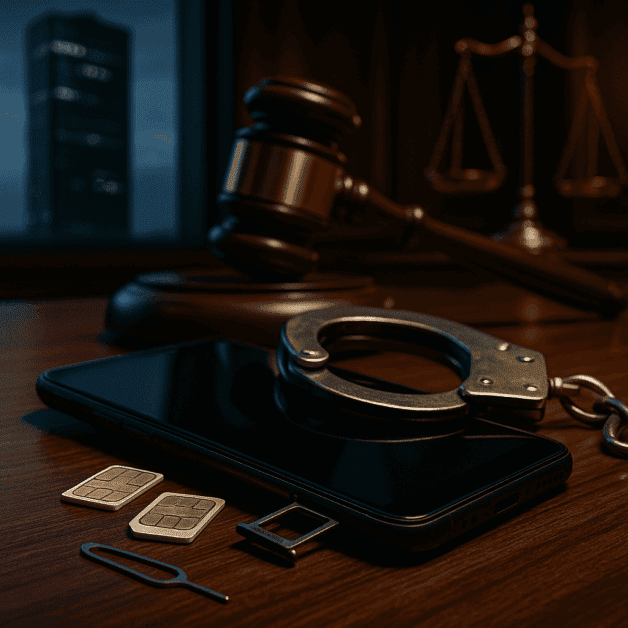 SIM card swap fraud concept with phone and lock
