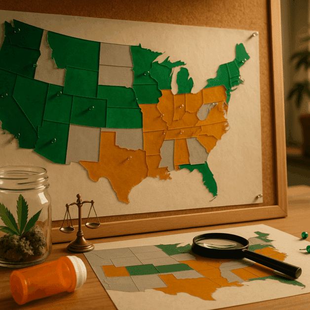 Map of US states with legal recreational and medical weed 2026