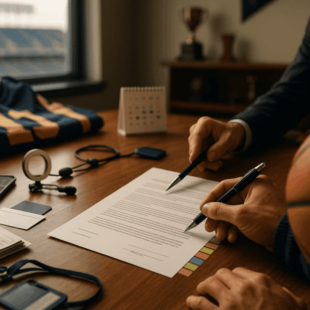Student athlete signing NIL deal contract
